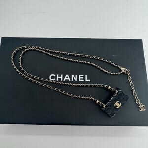 Chanel Modern Black Classic Flap Quilted Turnlock Necklace 15-16" Drop Belt B23C